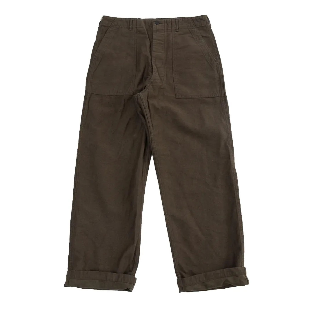 Fatigue Pants Cotton Linen Moleskin Relax Fit - Coffee Brown Front Fatigue Pants Cotton Linen Moleskin Relax Fit - Coffee Brown Front