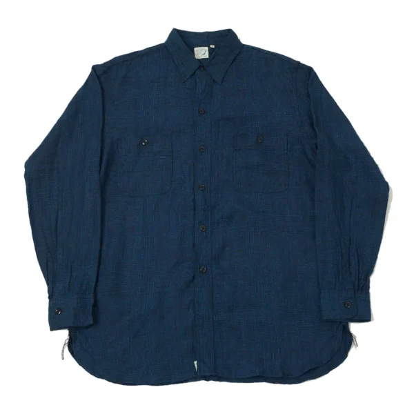 orSlow Linen Poplin Check Work Shirt - Indigo Front