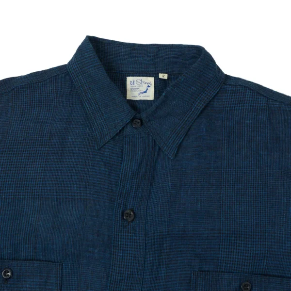 orSlow Linen Poplin Check Work Shirt - Indigo Front Zoom